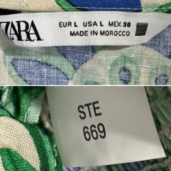 Zara Floral‎ Cropped Long-sleeve Green and Blue Size L - Picture 6 of 7